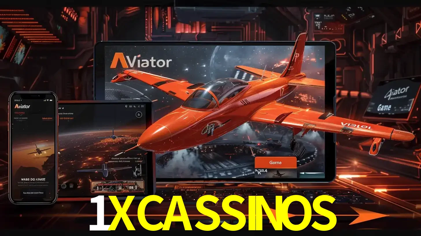 Apresentação tecnológica do jogo Aviator com um avião saindo da tela de um tablet, demonstrando a experiência imersiva em múltiplos dispositivos no 1XCASSINOS.