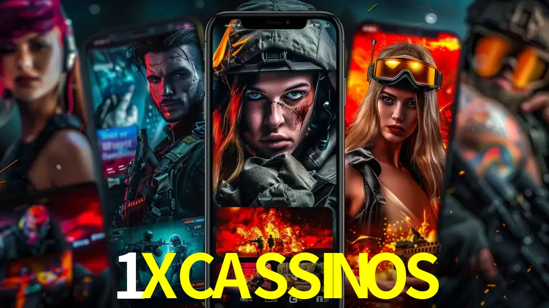 Montagem de telas de celular mostrando diversos personagens, masculinos e femininos, de um jogo de tiro, ilustrando a diversidade de equipes de e-sports para apostar no 1XCASSINOS.
