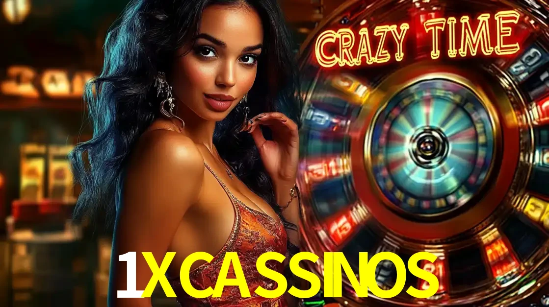 Mulher elegante ao lado da vibrante roda da fortuna do jogo de cassino ao vivo Crazy Time, um dos game shows mais populares e cheios de prêmios do 1XCASSINOS.